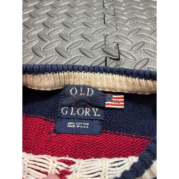 VINTAGE Old Glory Mens Stars and Stripes Flag 100% Cotton Sweater XL Made in USA - Picture 5 of 10